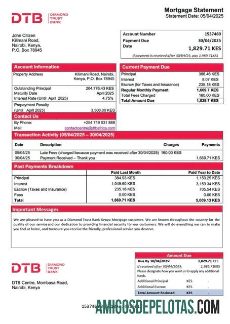 em branco Kenya Diamond Trust Bank Declaração de hipoteca do Quênia Word e modelo PDF